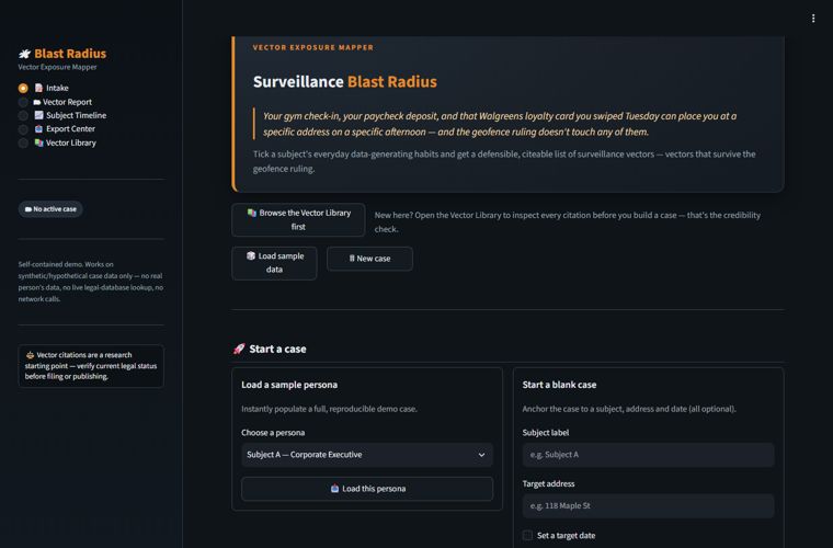 Surveillance Blast Radius – tick your habits, get exposed vectors that survive geofence protections